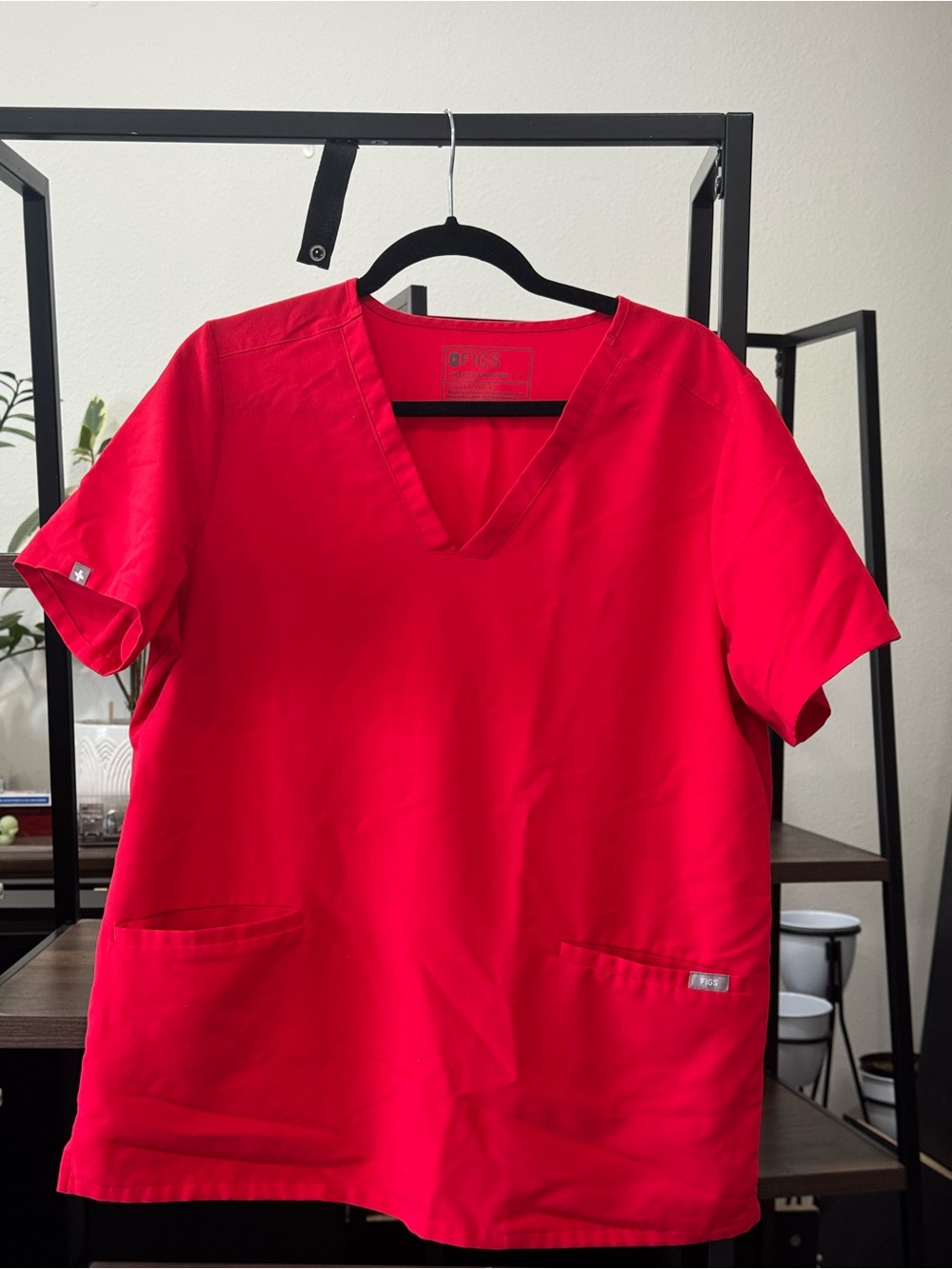 Figs Women's Red V-Neck Short Sleeve Scrub Top